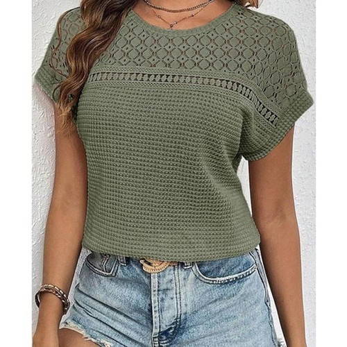 Dokotoo women's summer blouse with lace, moss green