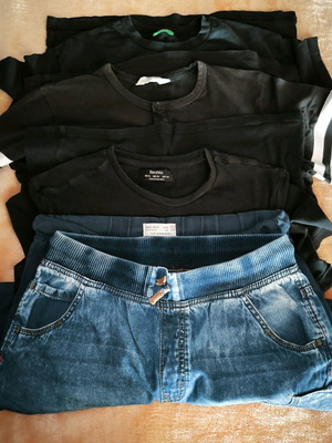 T-shirts and denim shorts used for boy 13 years, Zara, Bershka