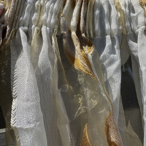 Luxury organza curtain champagne with gold embroidered leaves, like new