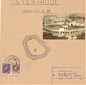 Έγγραφο και Γραφικό Σχεδιάγραμμα - Σκαρίφημα (1939) της Αγοράς της Πόλης της Ρόδου με 2 Χαρτόσημα Ιταλικά (MARCA DA BOLLO), Τηλεφωνικής Εταιρείας C.I.E.R για επέκταση Τηλεφωνικού Δικτύου.
