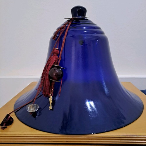 Large glass bell handmade, blue, like new