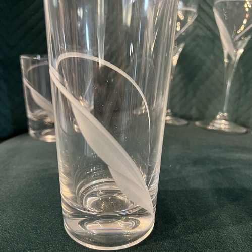 Crystal glass set of 60 with hand-carved design