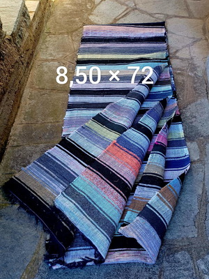 Traditional authentic handwoven rag rug, 8.5 m × 72 cm