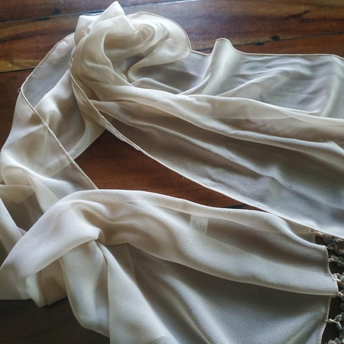 Narrow scarf new with shells, viscose, light cream color