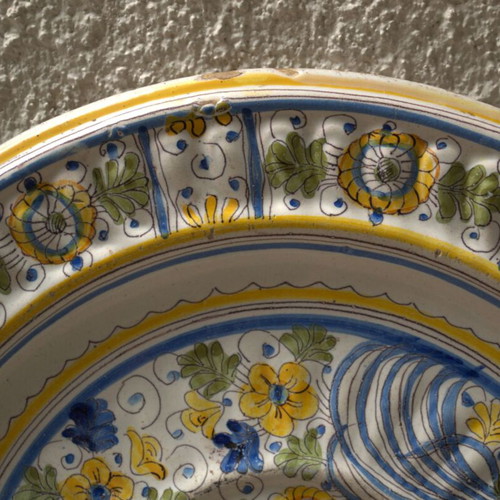 Μεγάλο Ιταλικό Πιάτο Maiolica μεταχειρισμένο, Σχολή Πάβιας 17ος-18ος αιώνας