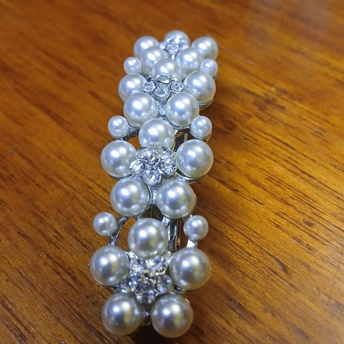 Hair Clip used with Faux Pearls and Rhinestones, Metal