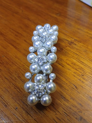 Hair Clip used with Faux Pearls and Rhinestones, Metal