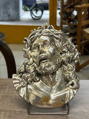 Christ sculpture used, three-dimensional plaque with silver coating