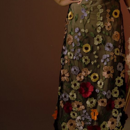 Maxi dress A-Style new, floral 3D lace appliqué, small size