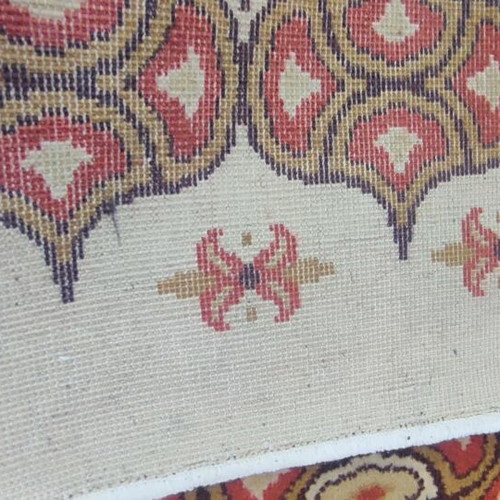 Wool rug used, beige and burgundy, 2.55x2.00 m