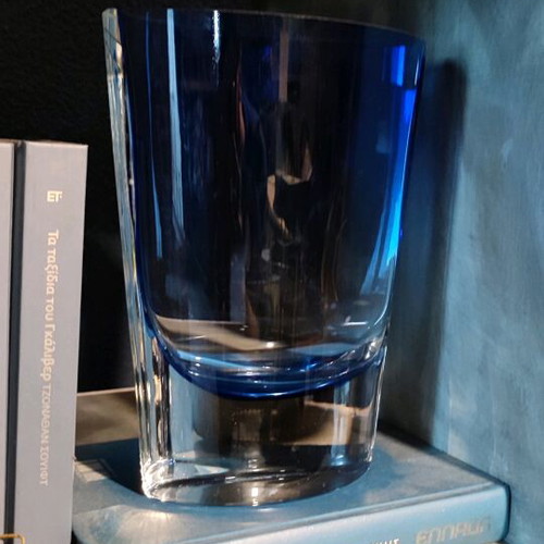 KROSNO LSA glass vase like new, set with two cobalt blue ashtrays