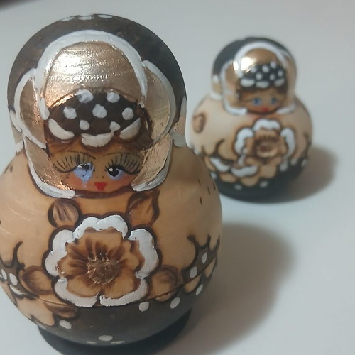 Handmade Wooden Russian Matryoshka Doll Set of 5 with Gold Details