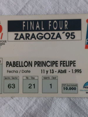 ΚΑΡΤΑ-ΕΙΣΗΤΗΡΙΟ FINAL FOUR,ΣΑΡΑΓΟΣΑ1995