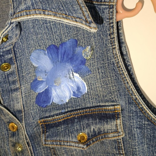 Roccobarocco Denim Vest Hand-Painted Custom Artwork Like New