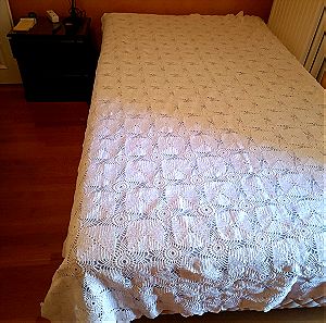 κουβέρτα πλεκτή βαμβακερή χειροποίητη διαστάσεις 190 x 240 λευκό χρώμα