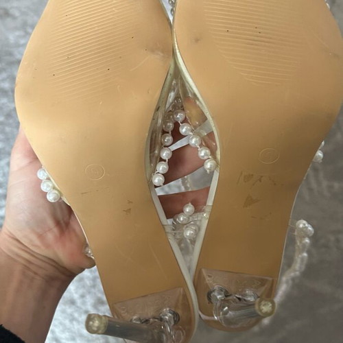 Pearl-embellished pumps new, size 39-39.5, white and beige