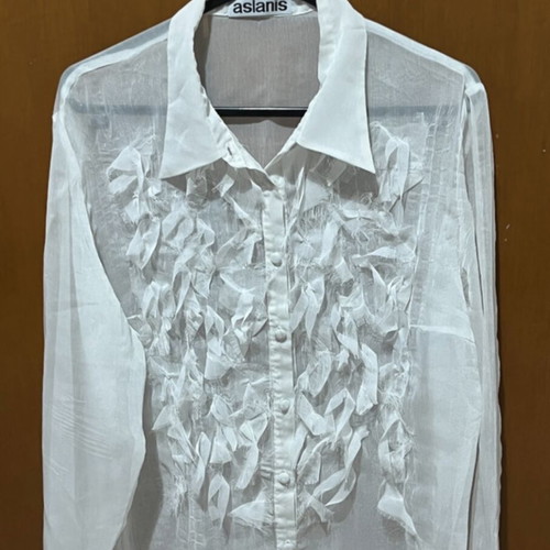Aslanis white semi-sheer shirt with embossed details size M like new