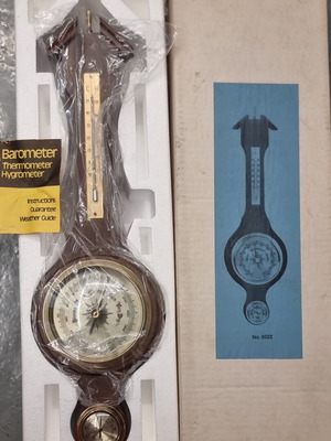 Vintage Banjo Barometer with Thermometer and Hygrometer in Wooden Case
