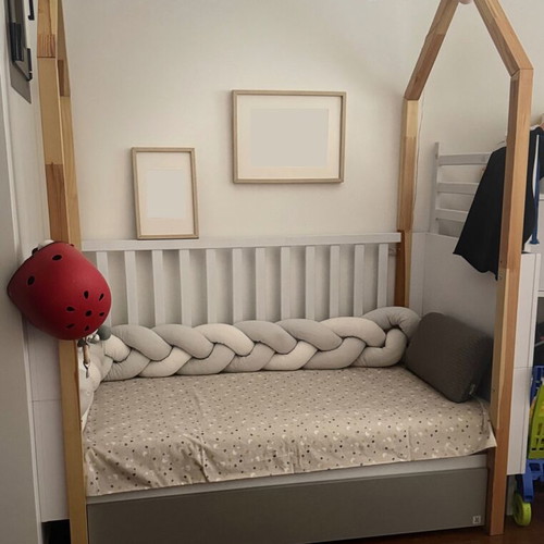Bellamy Pinette Cot Bed 70 x 140 cm with Mattress and Bookshelf like new