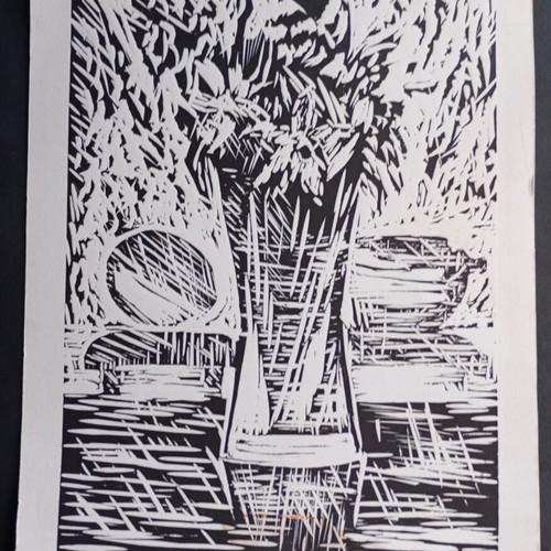 Woodcut artwork 'Dead Nature' signed by K. Evlogimenou