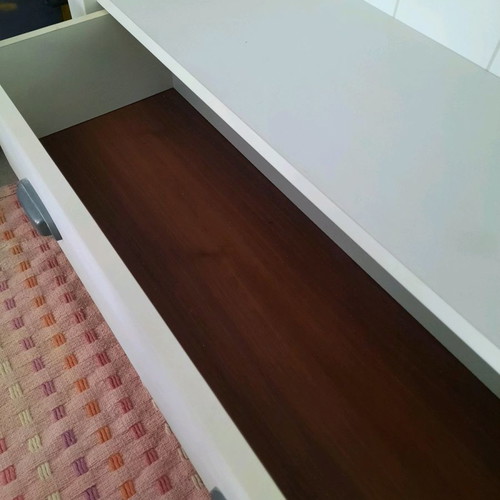 White and walnut bookshelf cabinet
