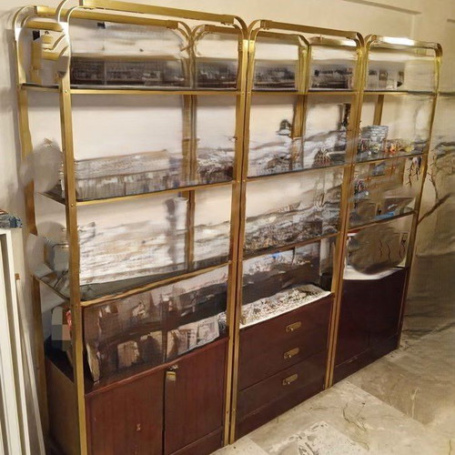 Vintage triple living room unit with bronze and double smoked glass used