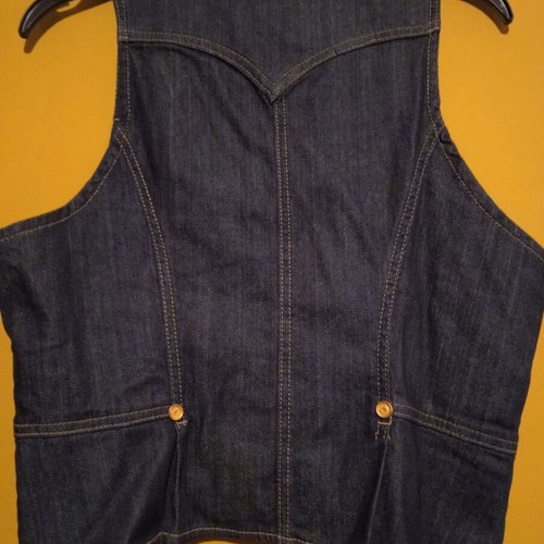 Denim sleeveless top MNG size L new, blue with gold details