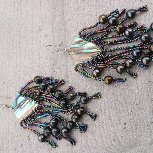 Vintage Boho Handmade Earrings with Iridescent Beads like new