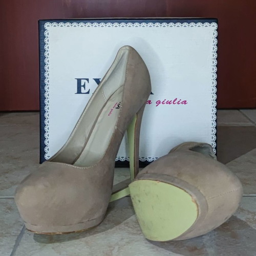 Beige suede pumps used, size 40, 14 cm heel