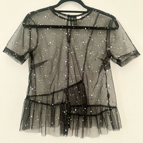 Mesh blouse with stars H&M like new, black, size XS