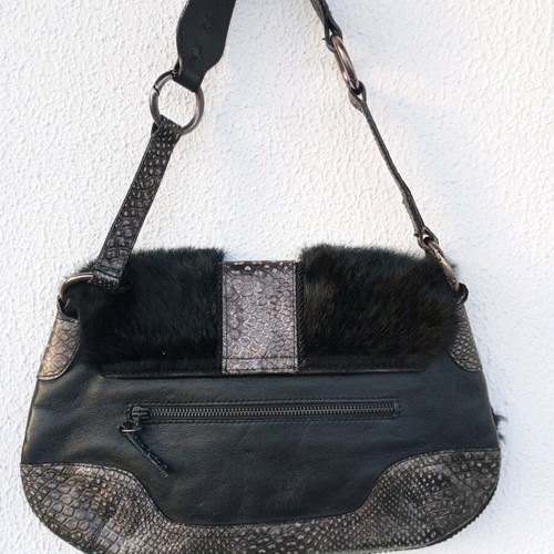 Gizia shoulder bag gray black leather with fur new very special