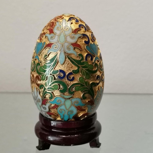 Cloisonne egg vintage decorative used with wooden base