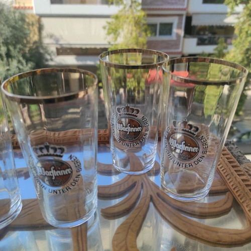 Warsteiner German beer glass set of 6 pint used, Octoberfest 1970 pack