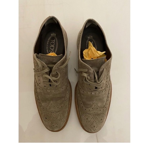 Tods Oxford suede shoes like new, grey and beige