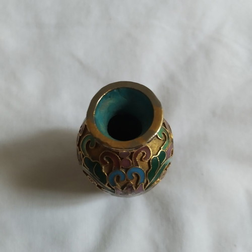 Mini Brass Enamel Vase Cloisonné Vintage Like New