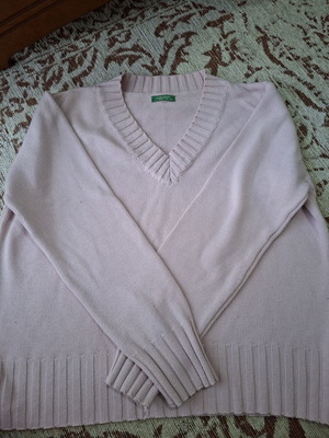 United Colors of Benetton women's pastel pink V-neck knit jumper size XL