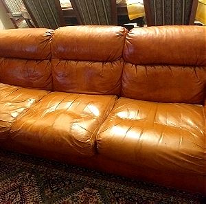 2 δερμάτινοι καναπέδες vintage συν δωρο μαξιλάρια