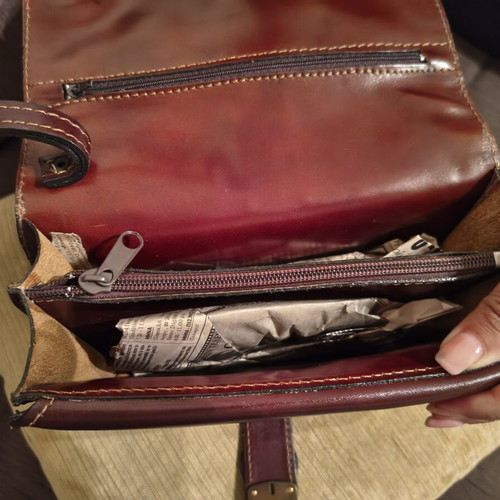 Kouros men's leather bag new, burgundy and brown