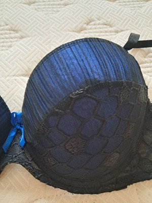 Sexkiss Blue Black Lace And Tulle Bra Size 85B New