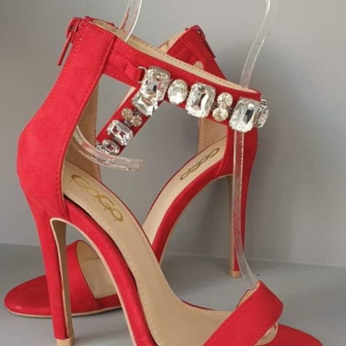 Red sandals new with crystal stone decoration