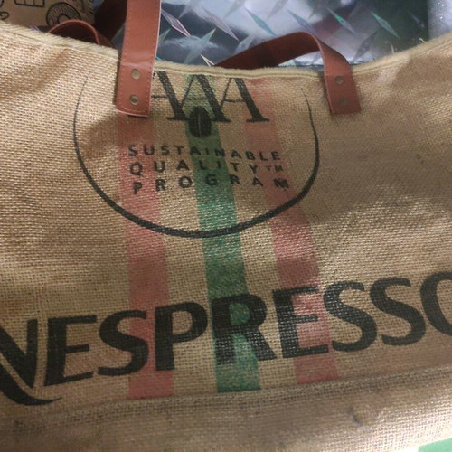 Nespresso tote bag new with jute and leather straps