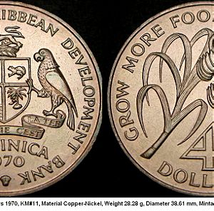 DOMINICA 4 Dollars 1970 - FAO - aUNC (σπάνιο να βρεθεί, 1 από τα 13.000 σε όλο τον κόσμο) !!!