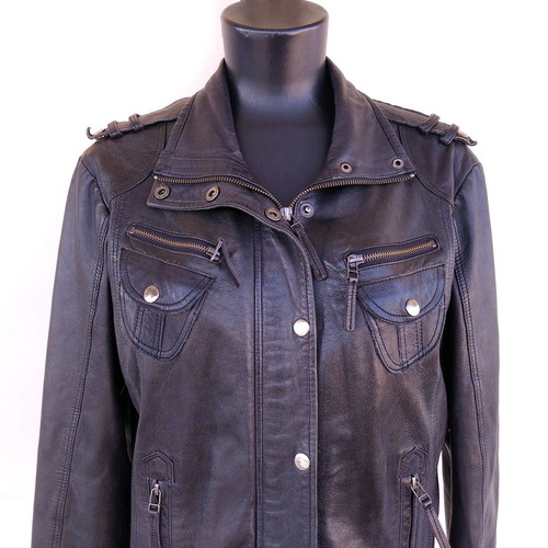 Bossini women's black leather jacket L used, soft leather