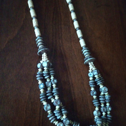 Ethnic necklace used carved bone and wood