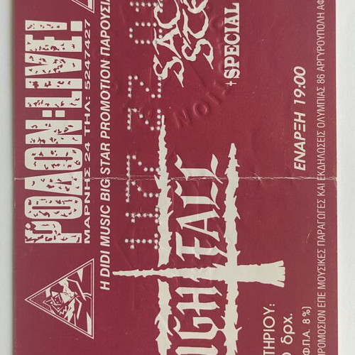Nightfall and Sacred Steel concert ticket like new, 15-2-1998