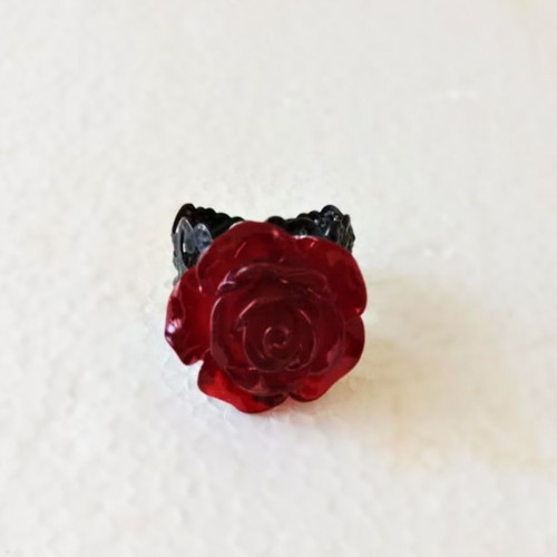 Ring black with red rose new
