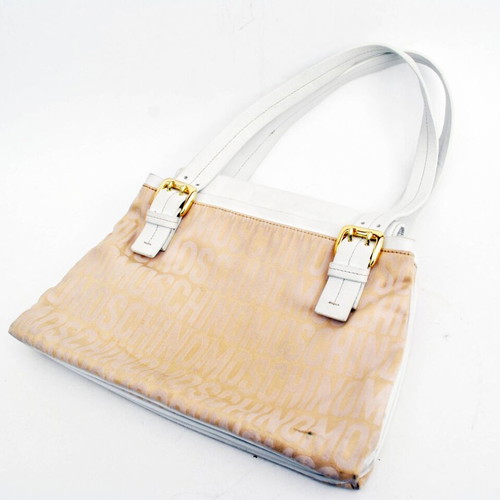 Moschino shoulder bag used, beige and white, canvas and leather