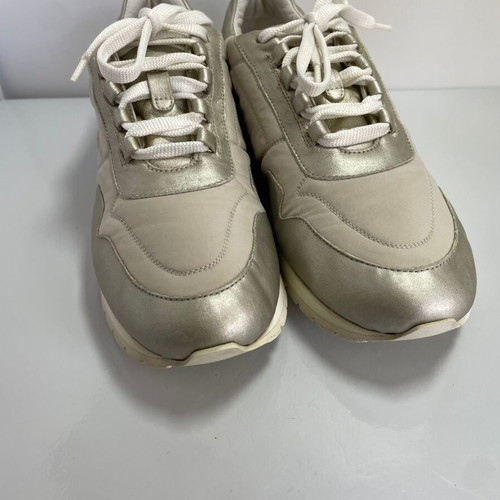 Loro Piana sneakers used, leather and canvas, size 38.5, beige and light gold