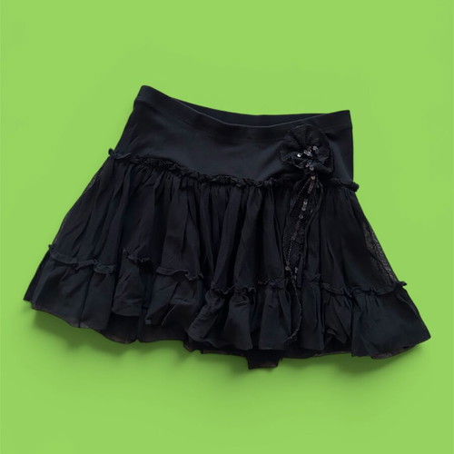H&M Y2K black mini skirt with ruffles and floral detail used