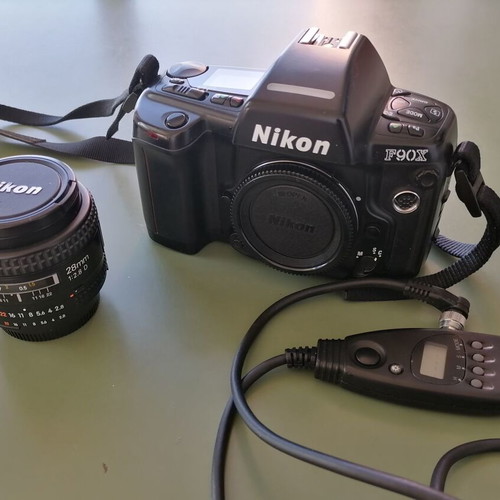 Nikon F90X analog 35mm camera like new with AF Nikkor 28mm lens and remote